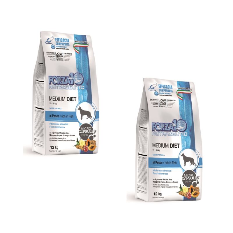 FORZA10 Medium Diet al Pesce - Crocchette per Cani 12kg - 2 Sacchi FORZA10 Medium Diet al Pesce - Crocchette per Cani 12kg - 2 Sacchi